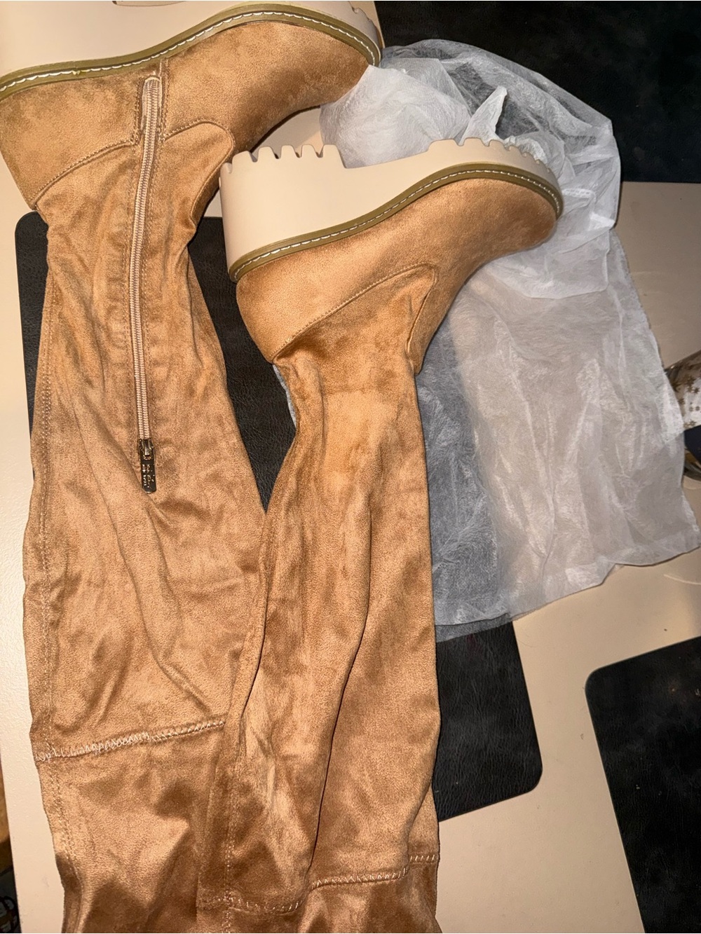Nicole Miller Camel Suede Over-the-Knee Platform Boots